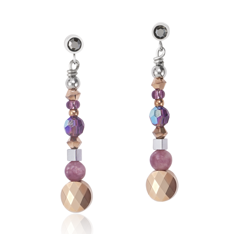 Boucles d'oreille Amulette small Cristaux & lepidolite amèthyste