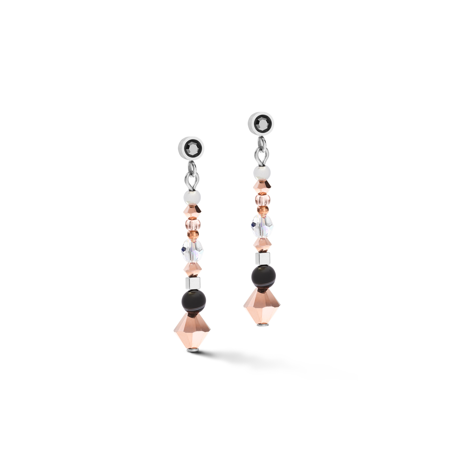 Boucles d'oreille Amulette small Cristaux  & onyx rayé gris-cristal