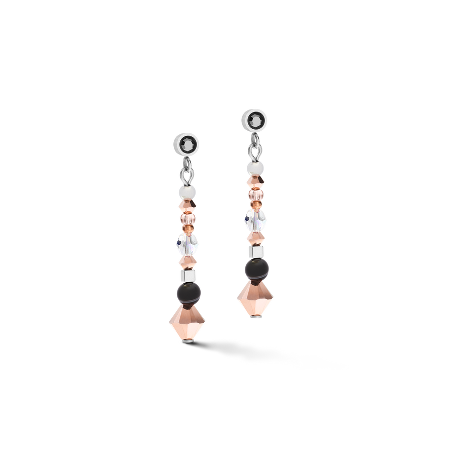 Boucles d'oreille Amulette small Cristaux  & onyx rayé gris-cristal