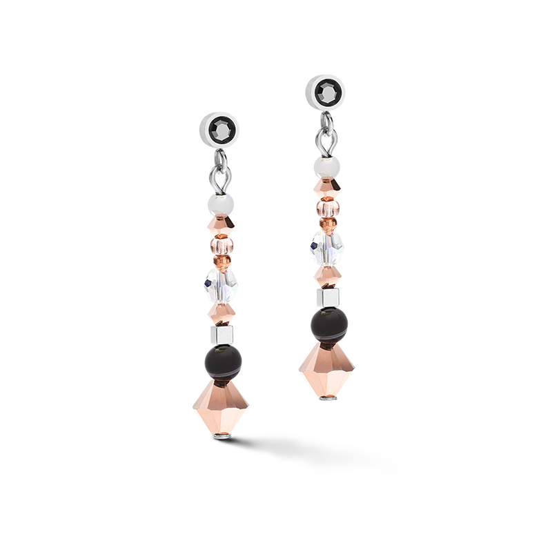 Boucles d'oreille Amulette small Cristaux  & onyx rayé gris-cristal