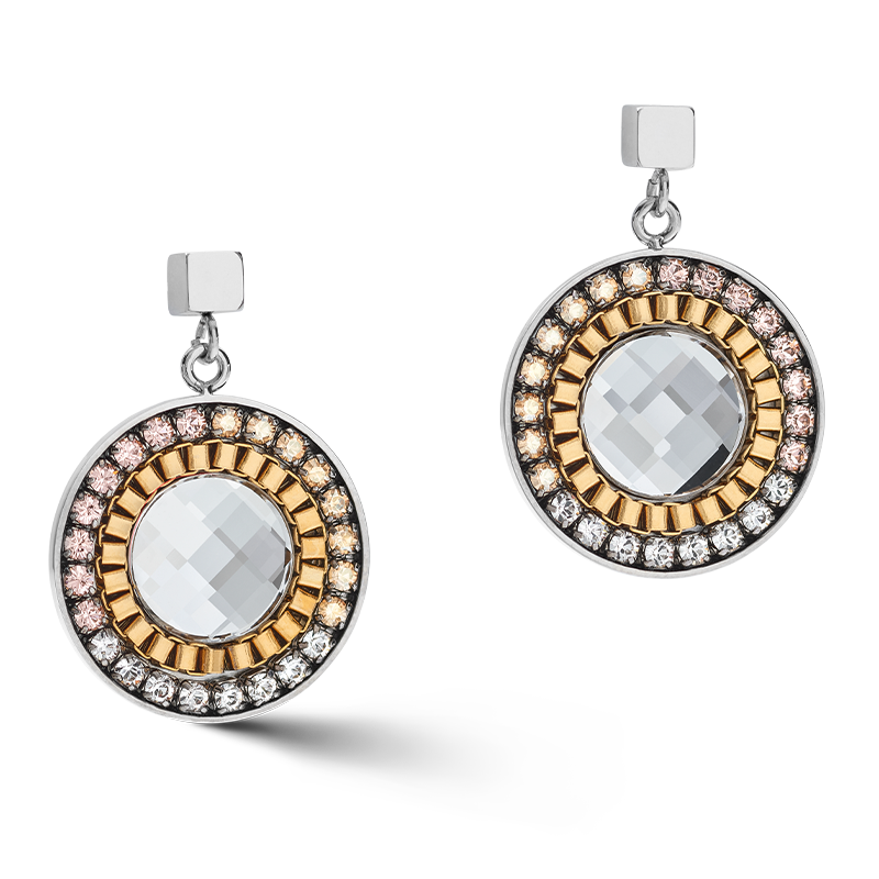 Boucles d'oreille Amulette Bicolore cristaux et hématite or-argent