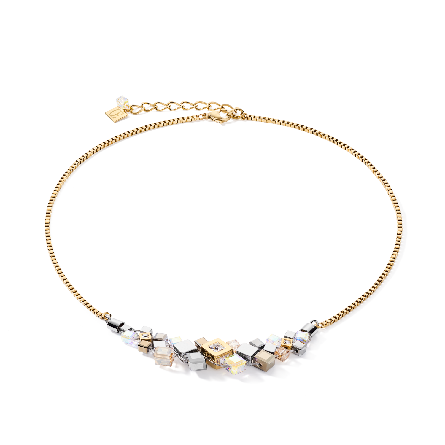 Collier GeoCUBE® cluster or-argent