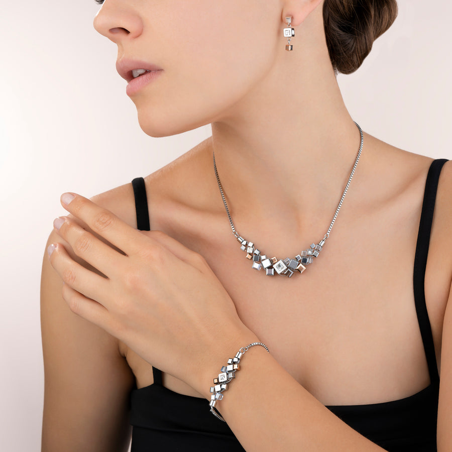 Collier GeoCUBE® cluster argent-or rose