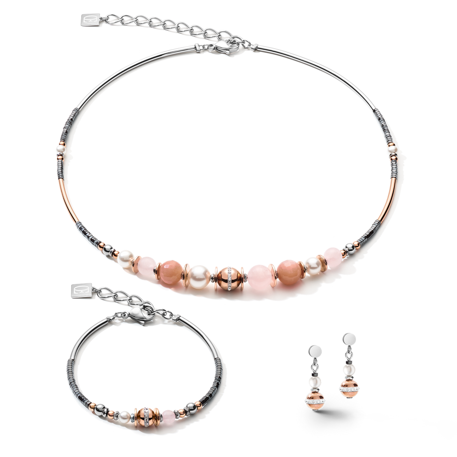 Boucles d'oreille Boule de pierres précieuses & Crystal Pearls gris-or rose