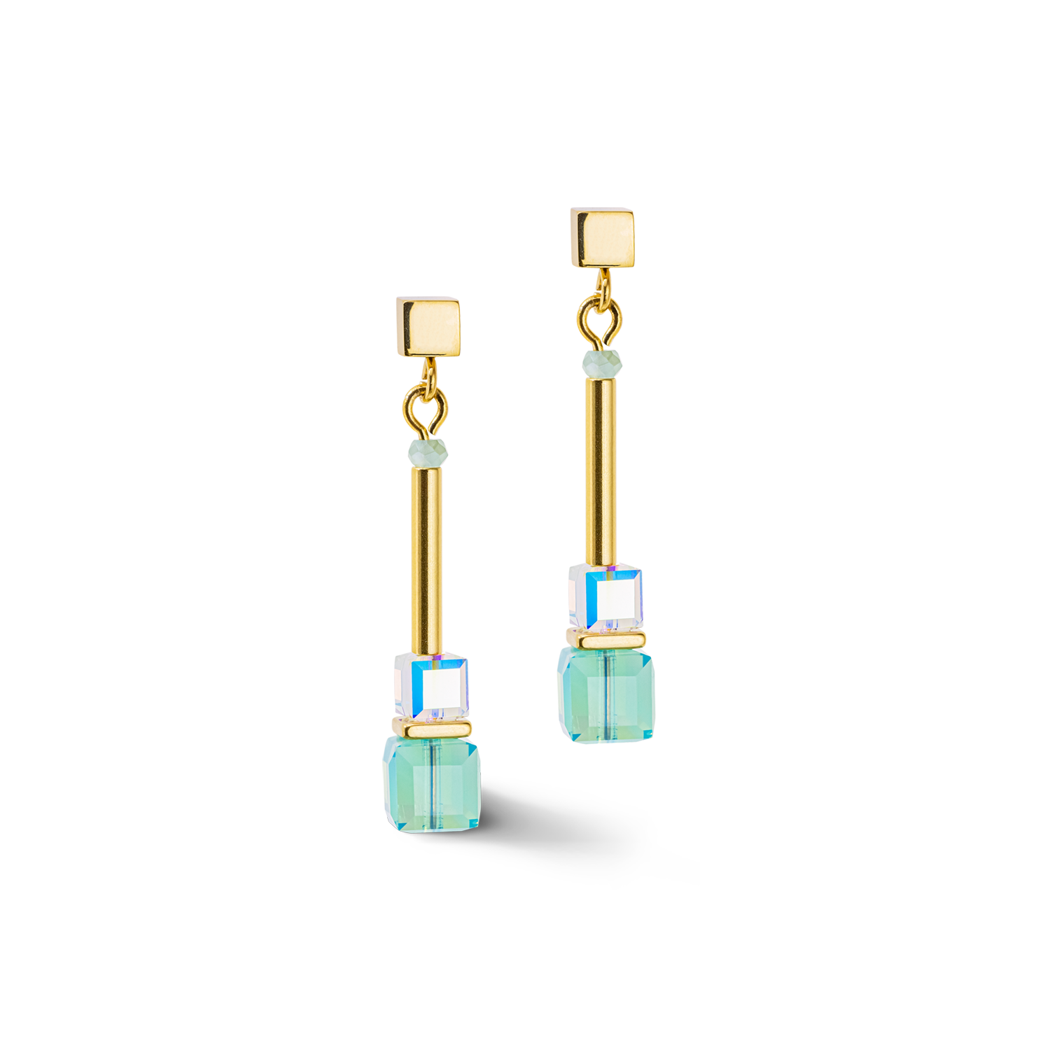 Boucles d'oreille Cube Story Minimalistic or-turquoise