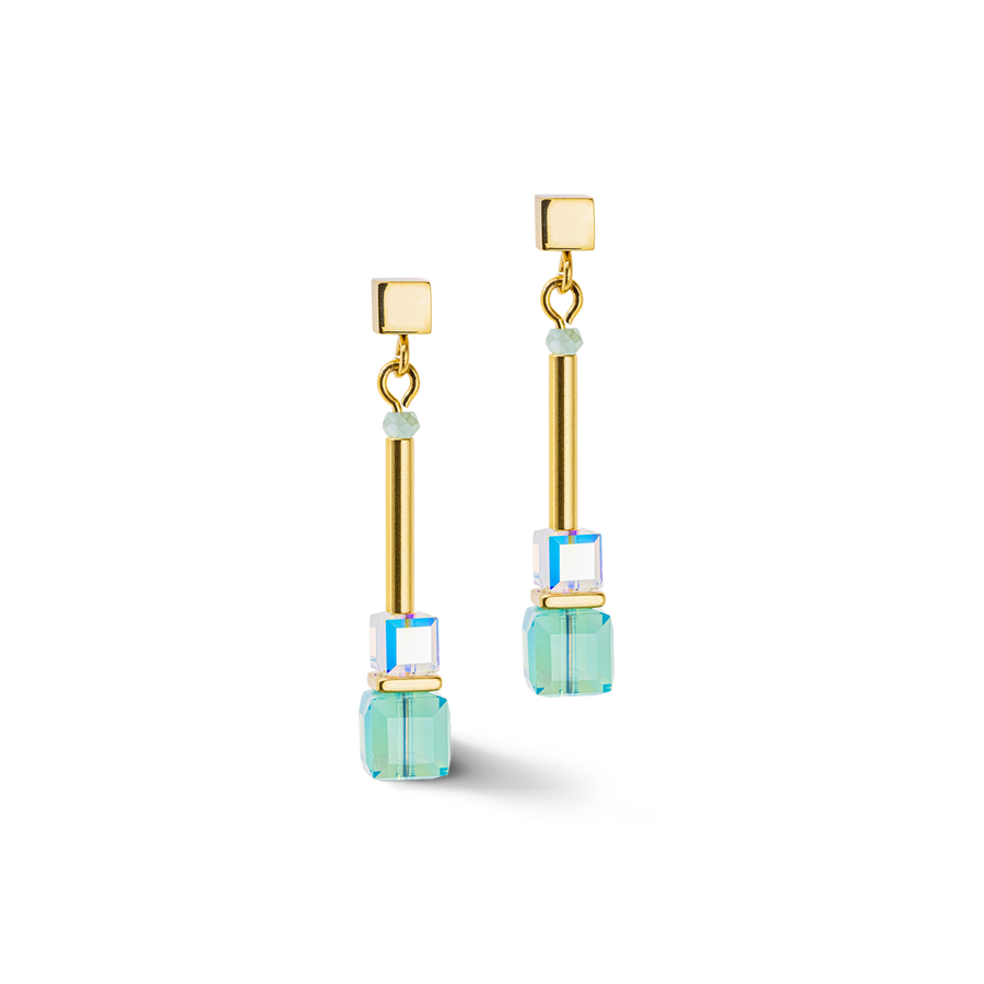 Boucles d'oreille Cube Story Minimalistic or-turquoise