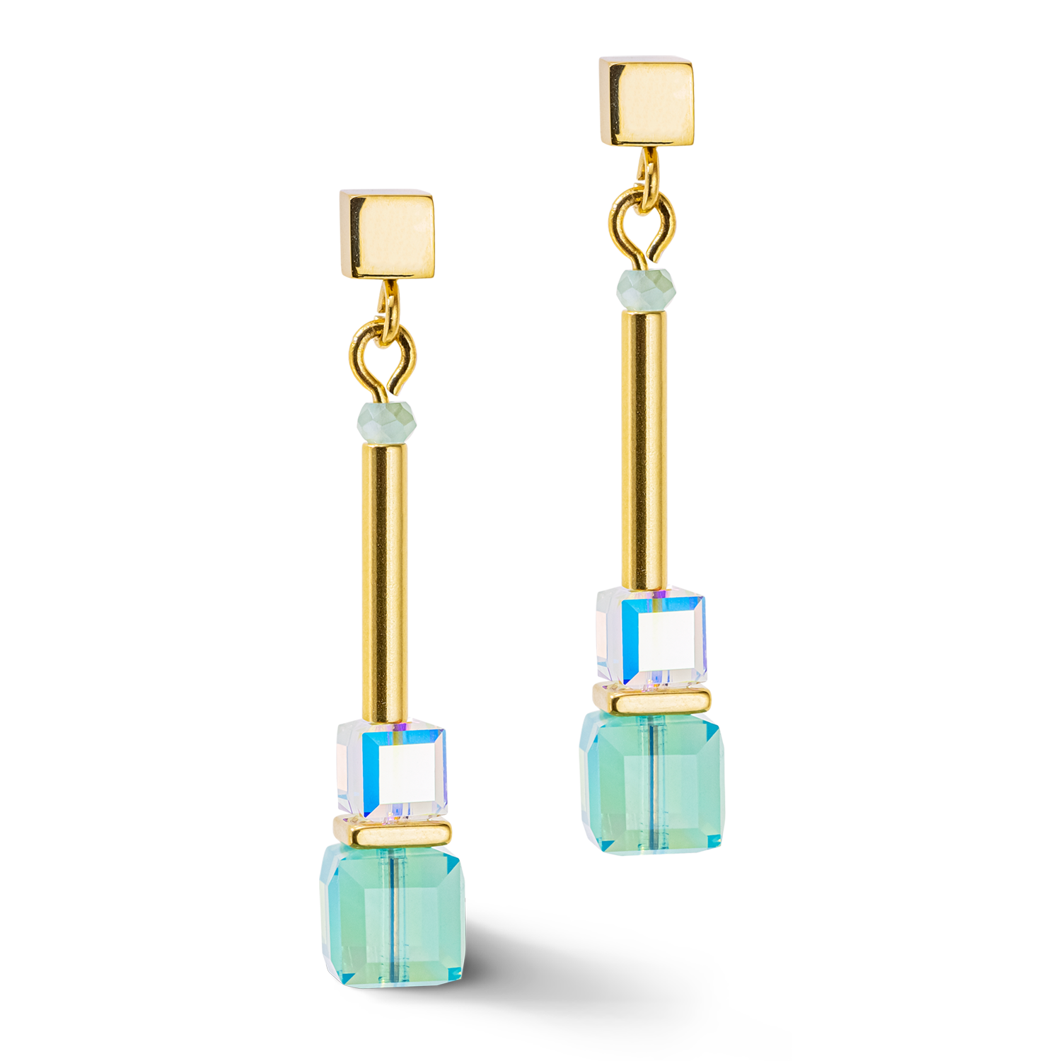 Boucles d'oreille Cube Story Minimalistic or-turquoise