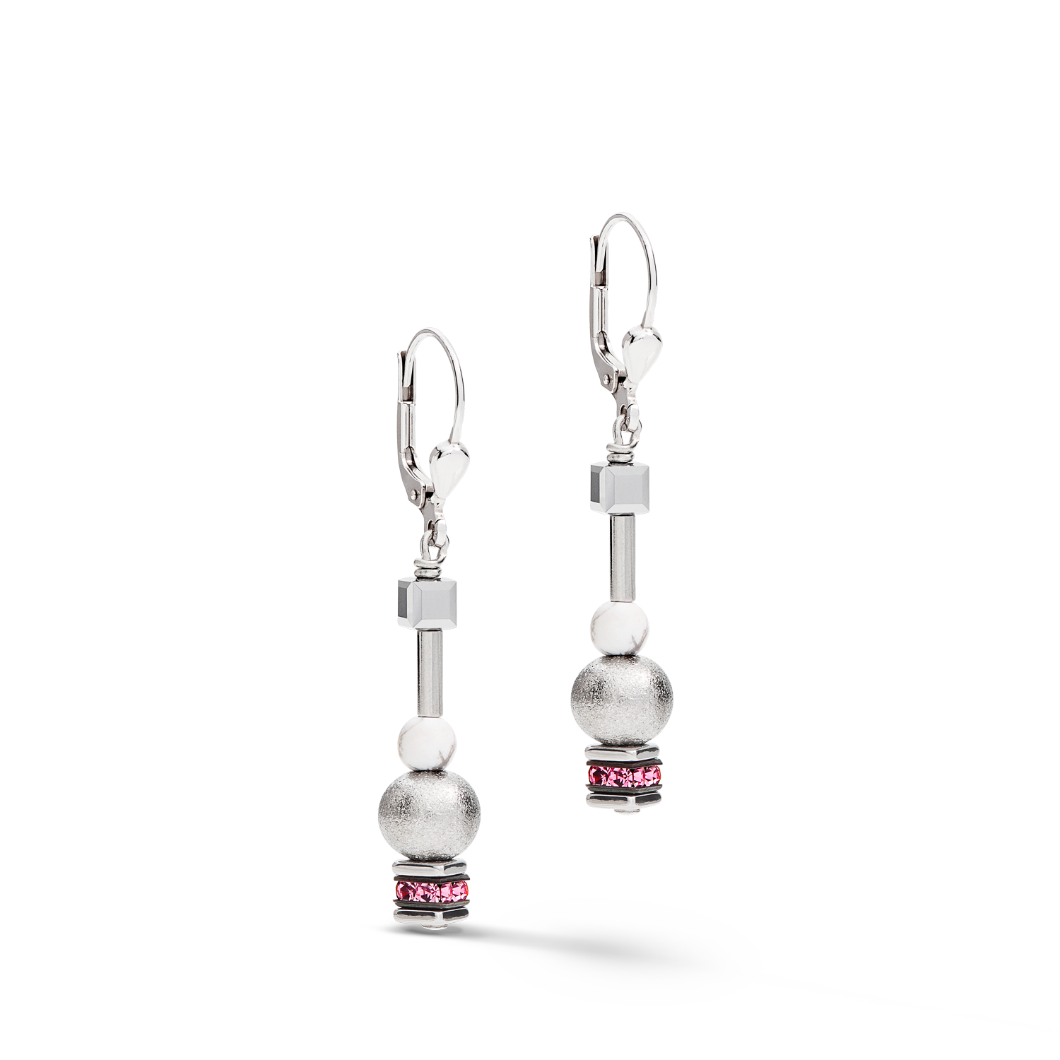 Boucles d'oreille Pearls & Cubes pierres précieuses argent-rose