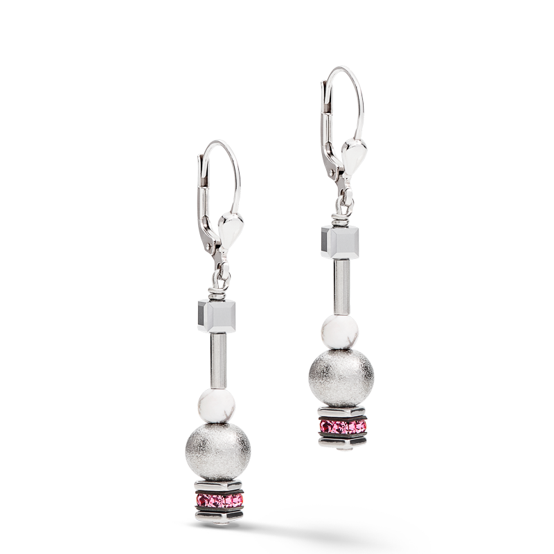 Boucles d'oreille Pearls & Cubes pierres précieuses argent-rose