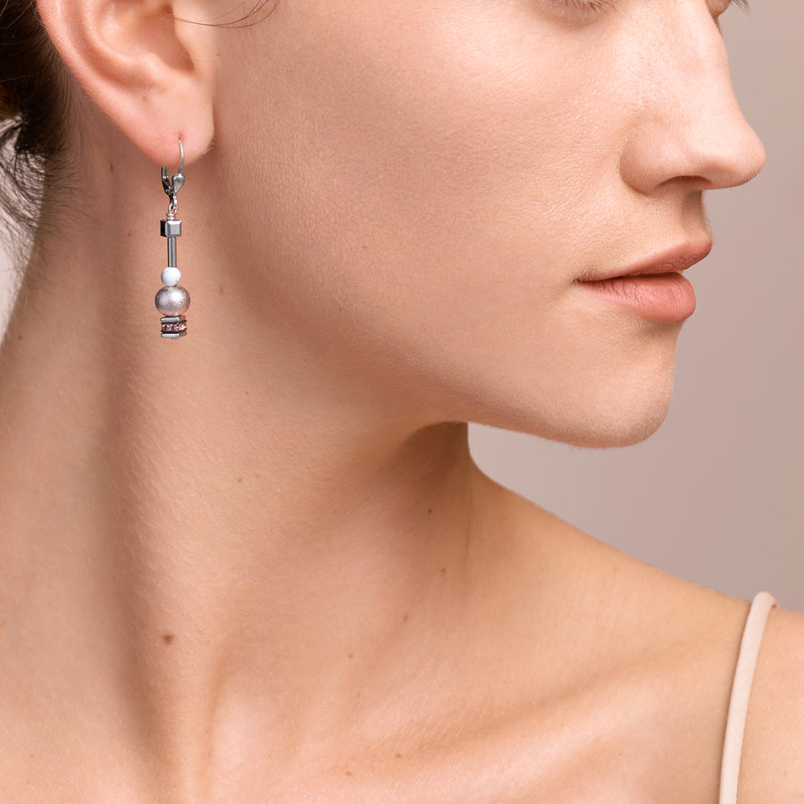 Boucles d'oreille Pearls & Cubes pierres précieuses argent-rose