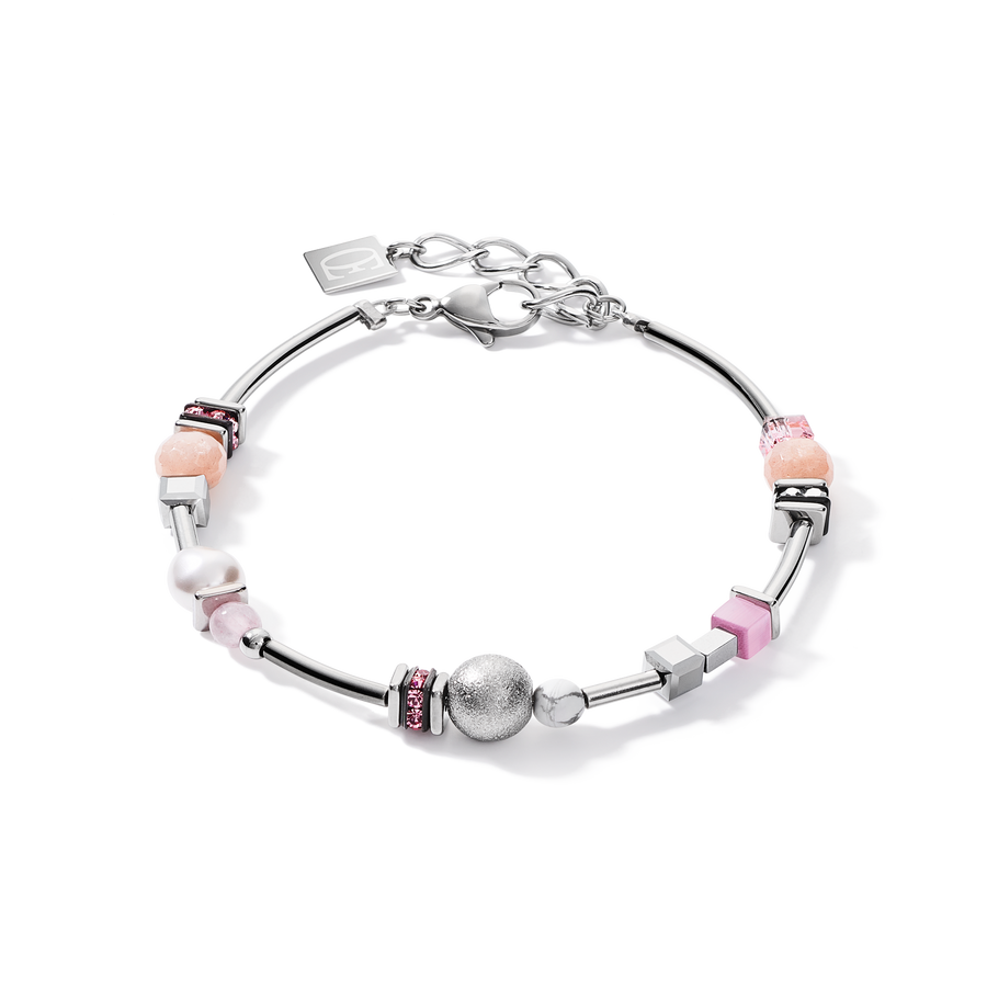 Bracelet Pearls & Cubes gemstones silver-rose