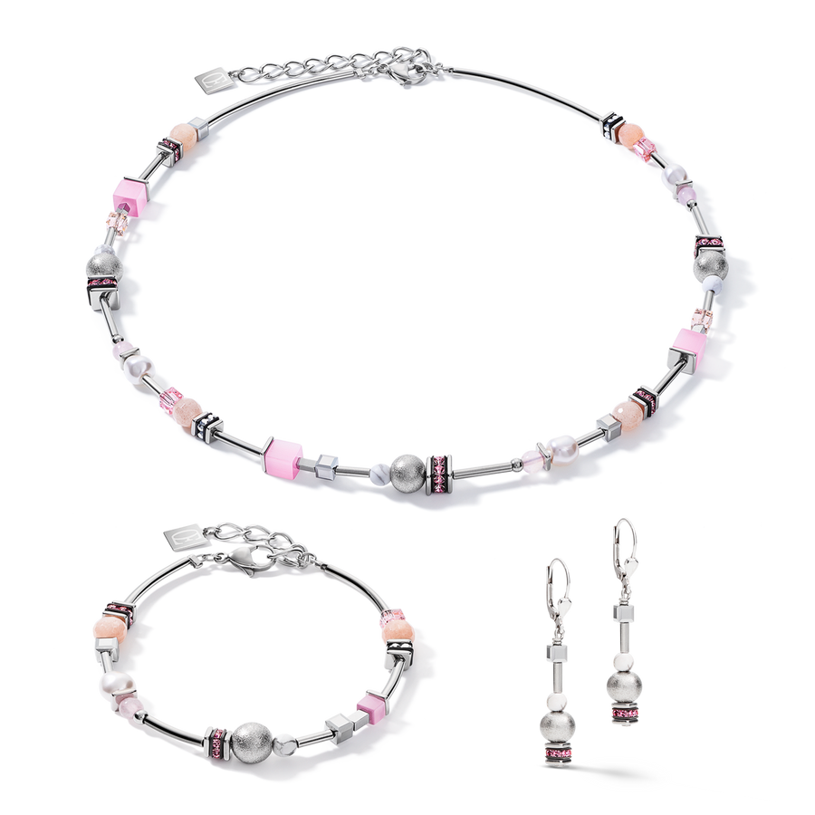 Bracelet Pearls & Cubes pierres précieuses argent-rose