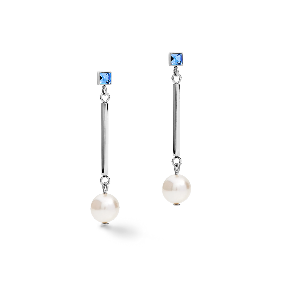 Boucles d'oreille Crystal Pearls, Crystals & acier argent-bleu clair