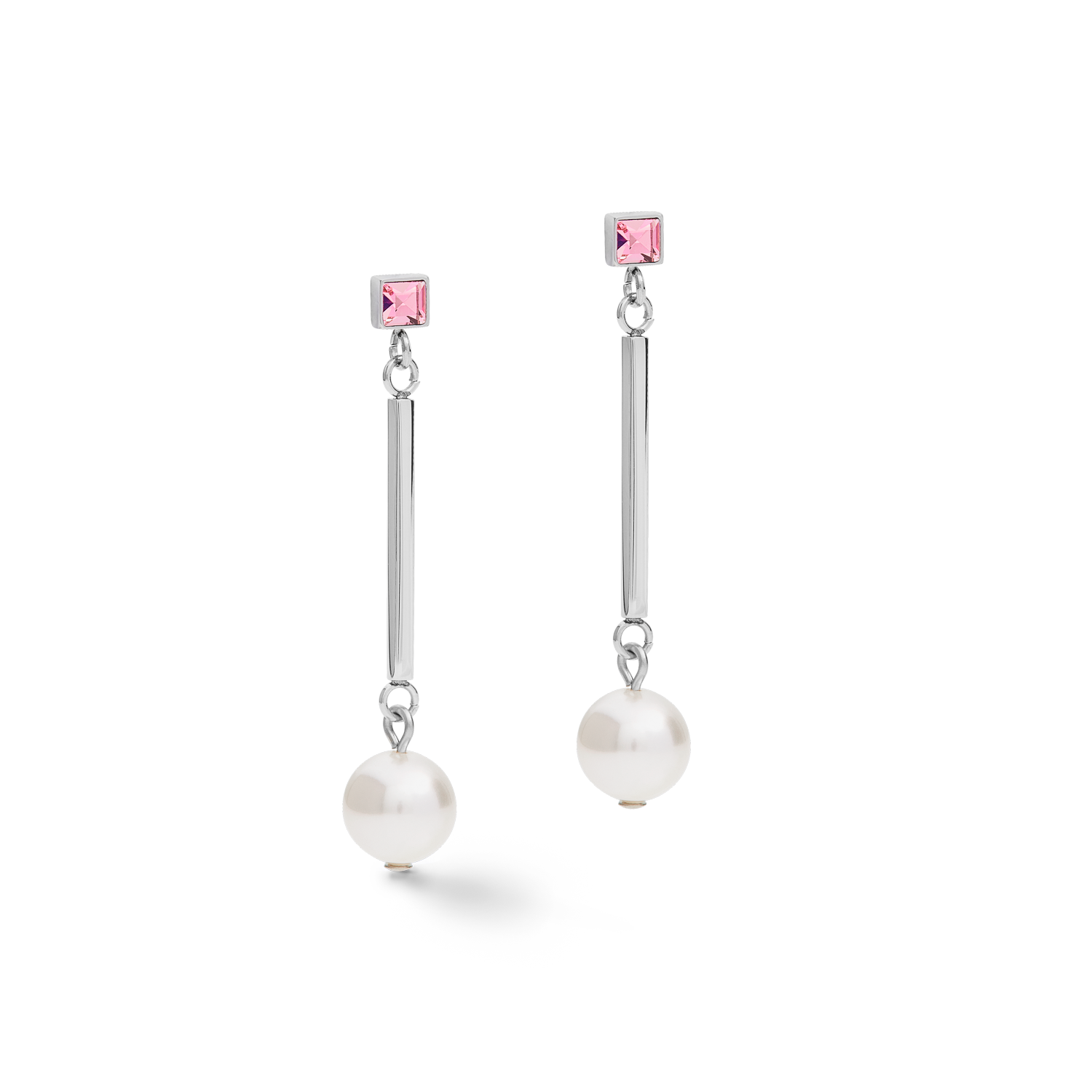 Boucles d'oreille Crystal Pearls, Crystals & acier argent-rose