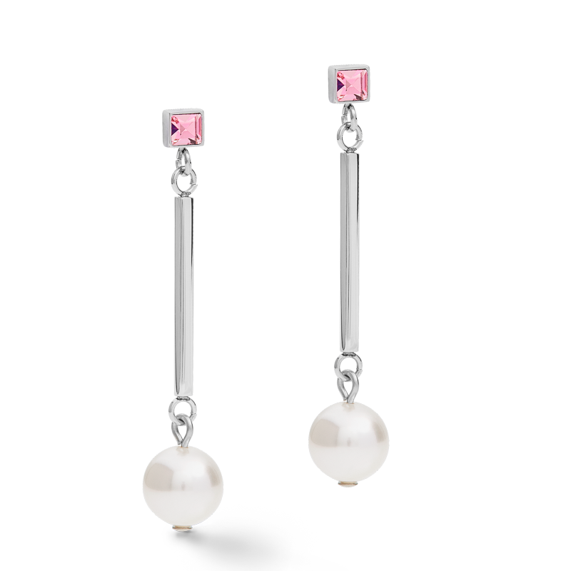 Boucles d'oreille Crystal Pearls, Crystals & acier argent-rose