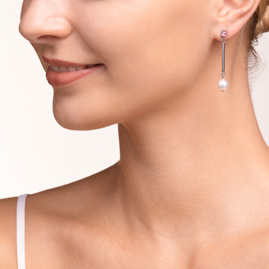 Boucles d'oreille Crystal Pearls, Crystals & acier argent-rose