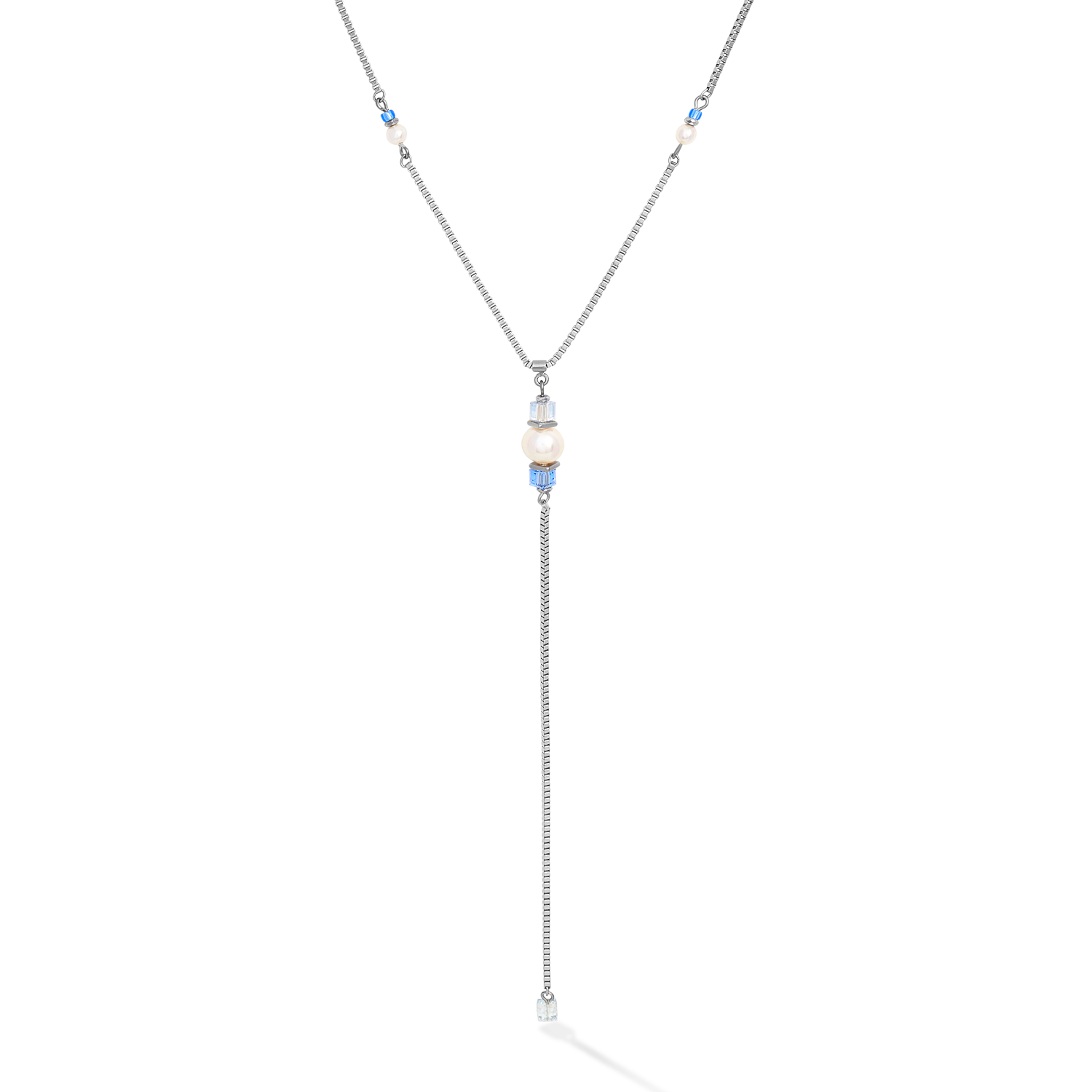 Collier Ypsilon Chain Crystal Pearls, Crystals & acier argent-bleu clair