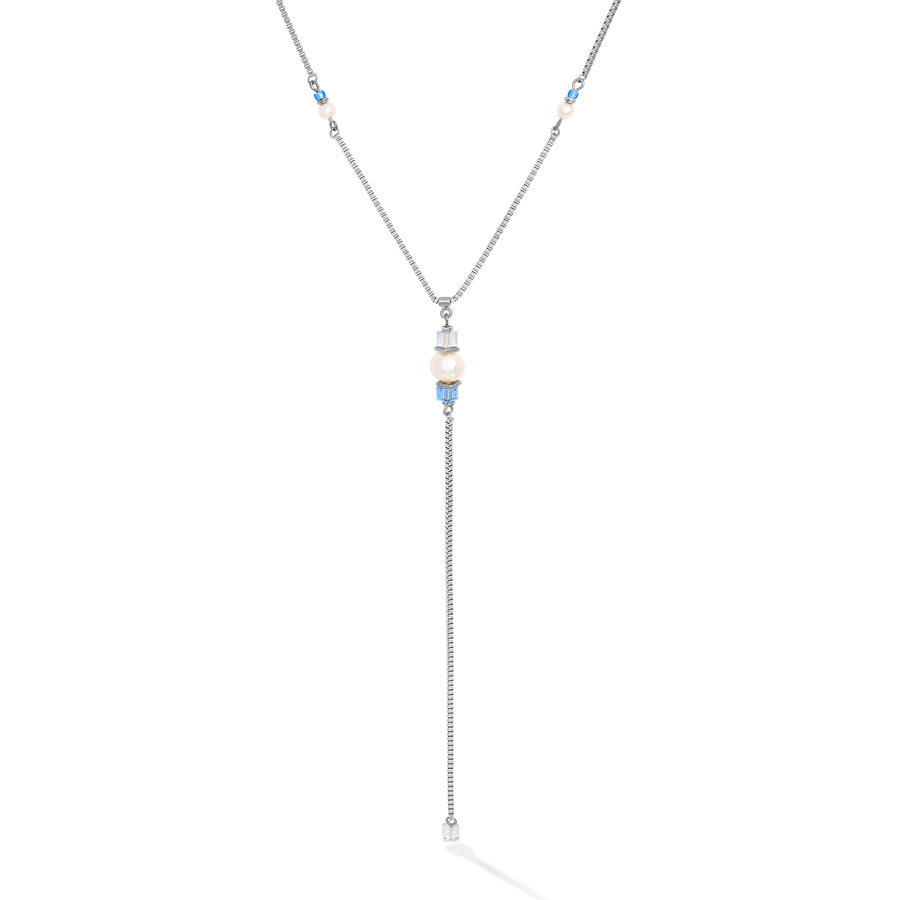 Collier Ypsilon Chain Crystal Pearls, Crystals & acier argent-bleu clair