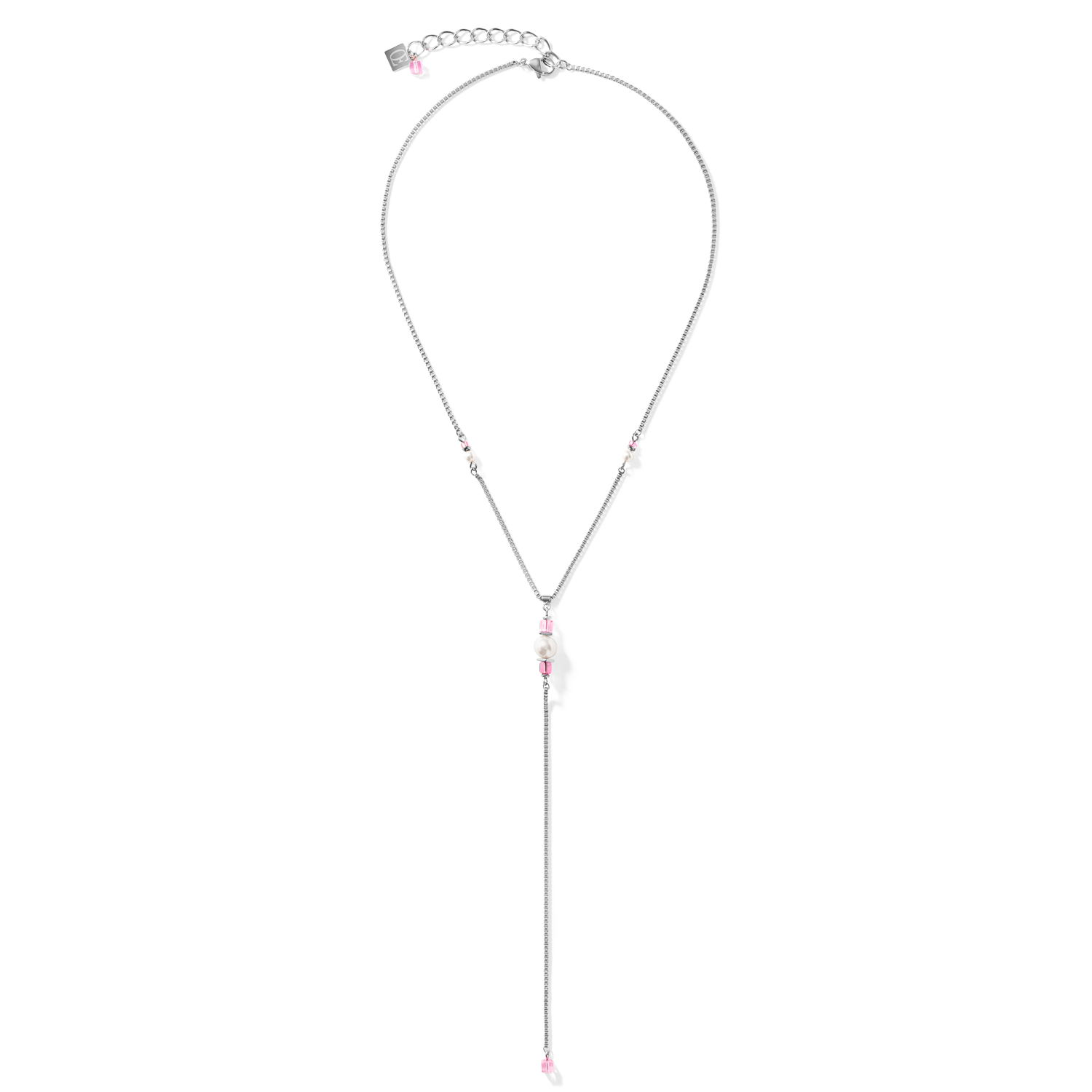 Collier Ypsilon Chain Crystal Pearls, Crystals & acier argent-rose