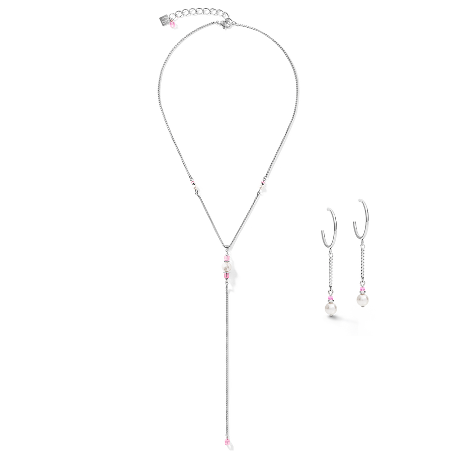 Collier Ypsilon Chain Crystal Pearls, Crystals & acier argent-rose