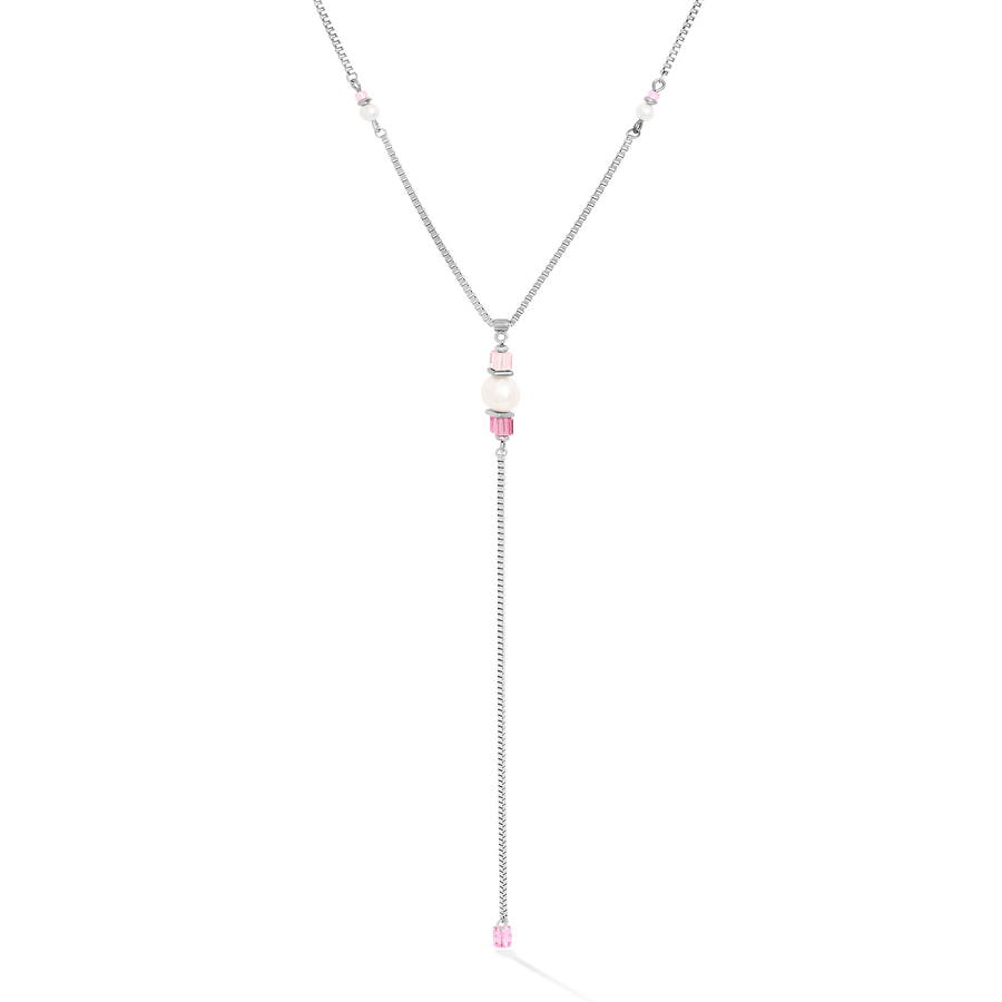 Collier Ypsilon Chain Crystal Pearls, Crystals & acier argent-rose