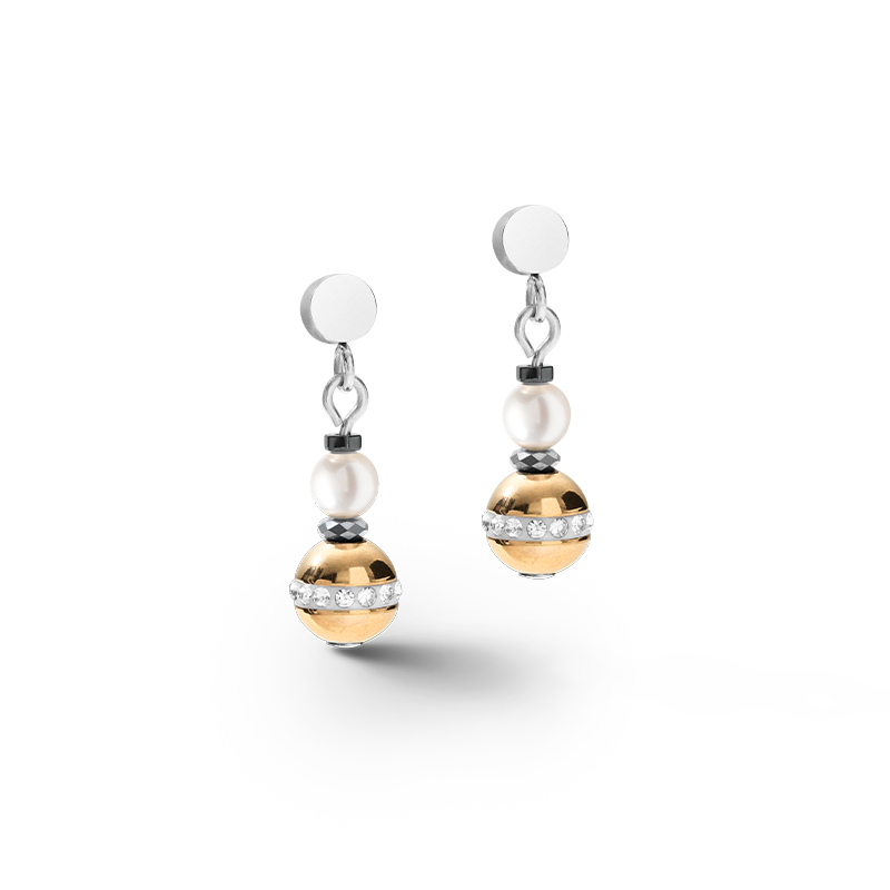 Boucles d'oreille Boule de pierres précieuses & Crystal Pearls gris-or