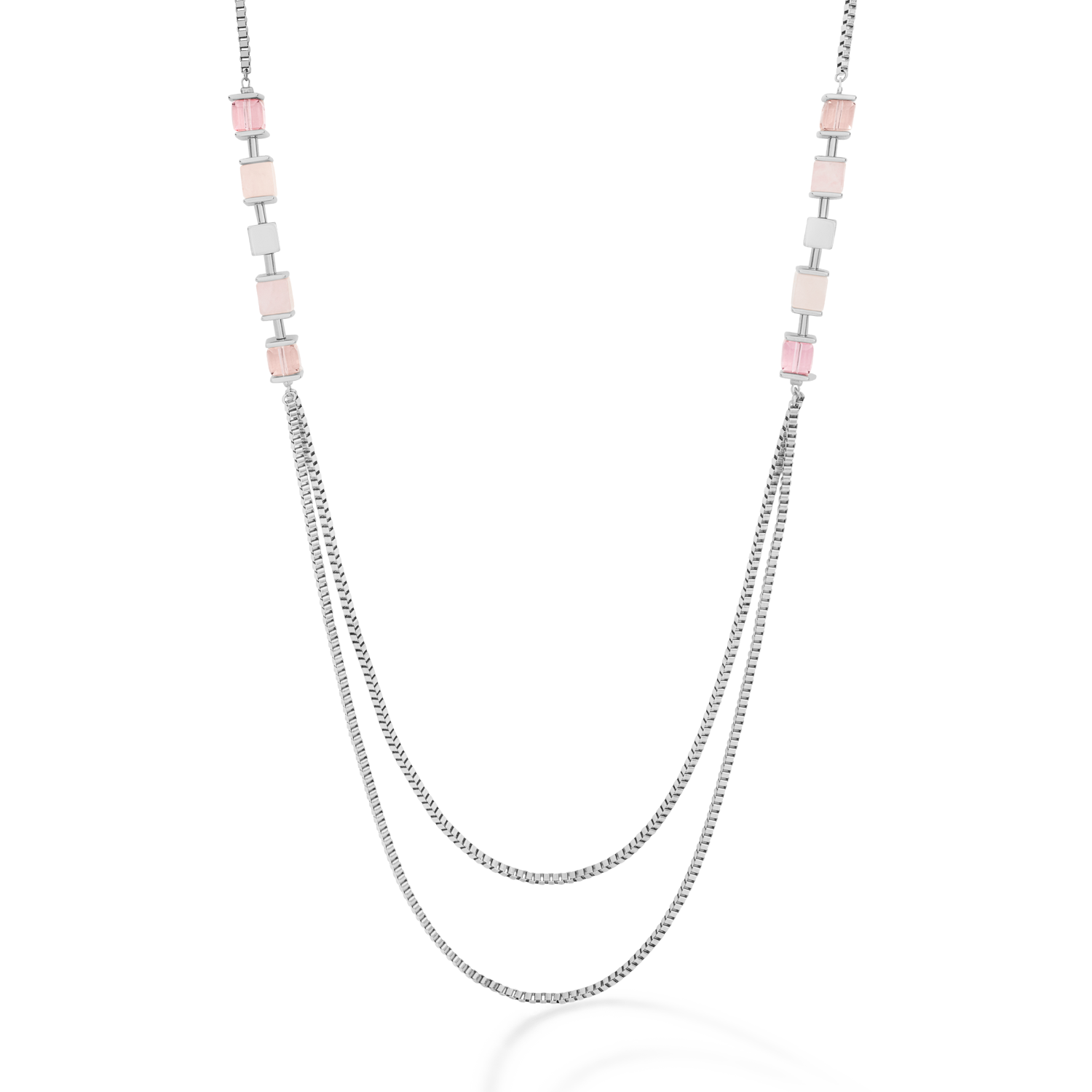 Collier GeoCUBE® & chaîne large argent rose clair