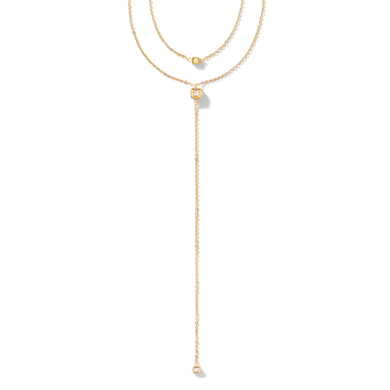 Collier Y long Minimalist Chain acier or cristal