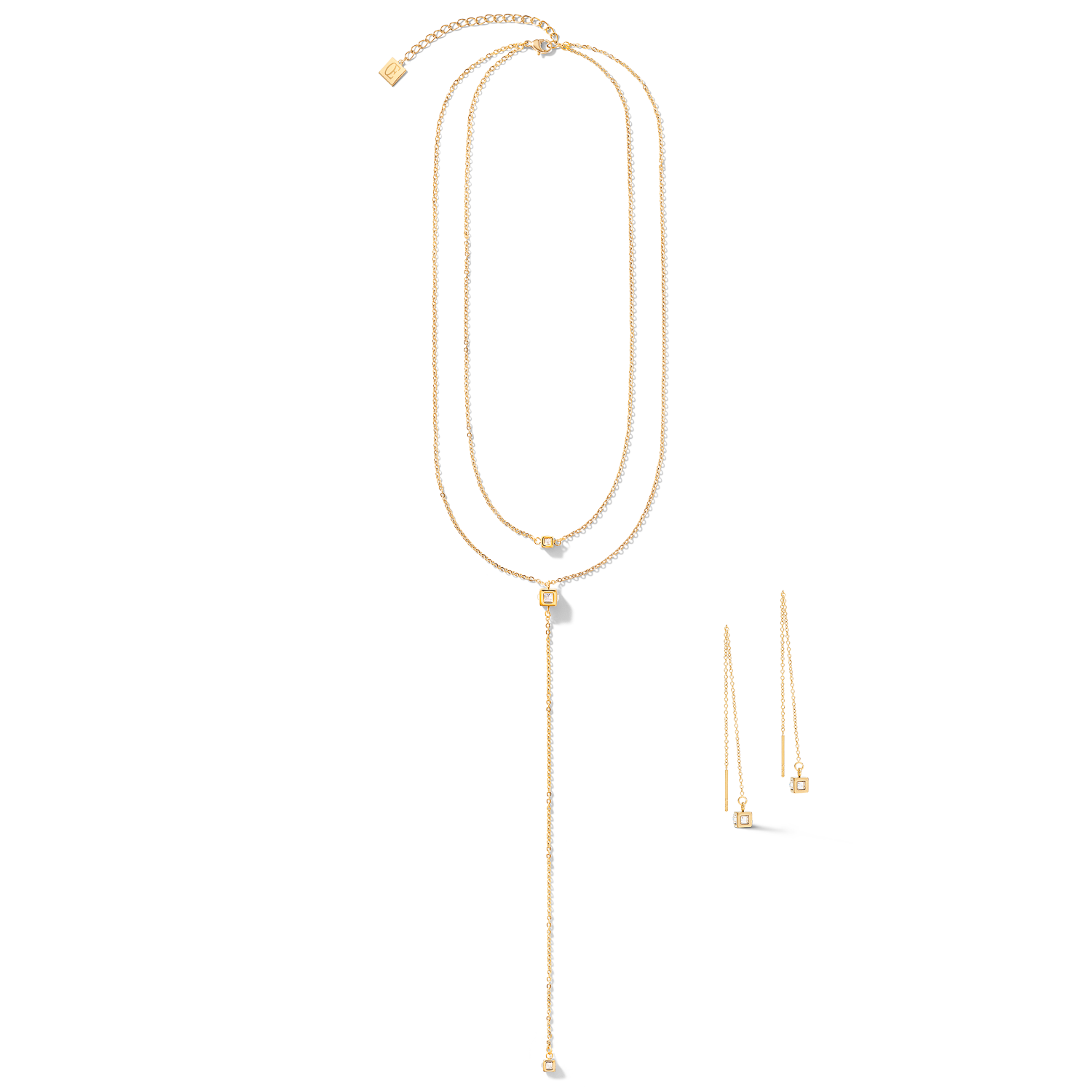Collier Y long Minimalist Chain acier or cristal