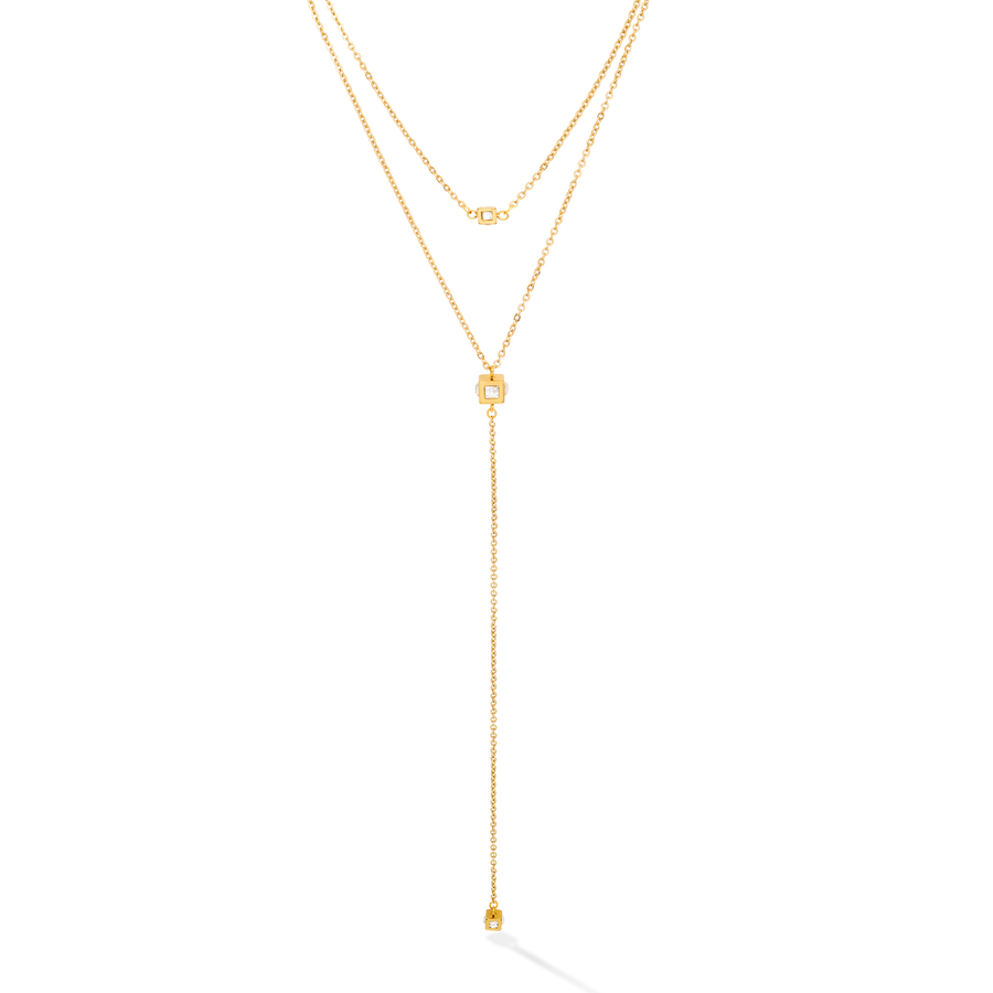 Collier Y long Minimalist Chain acier or cristal