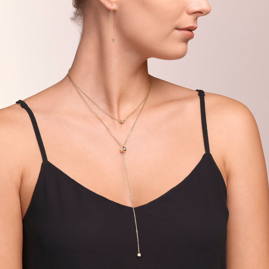 Collier Y long Minimalist Chain acier or cristal