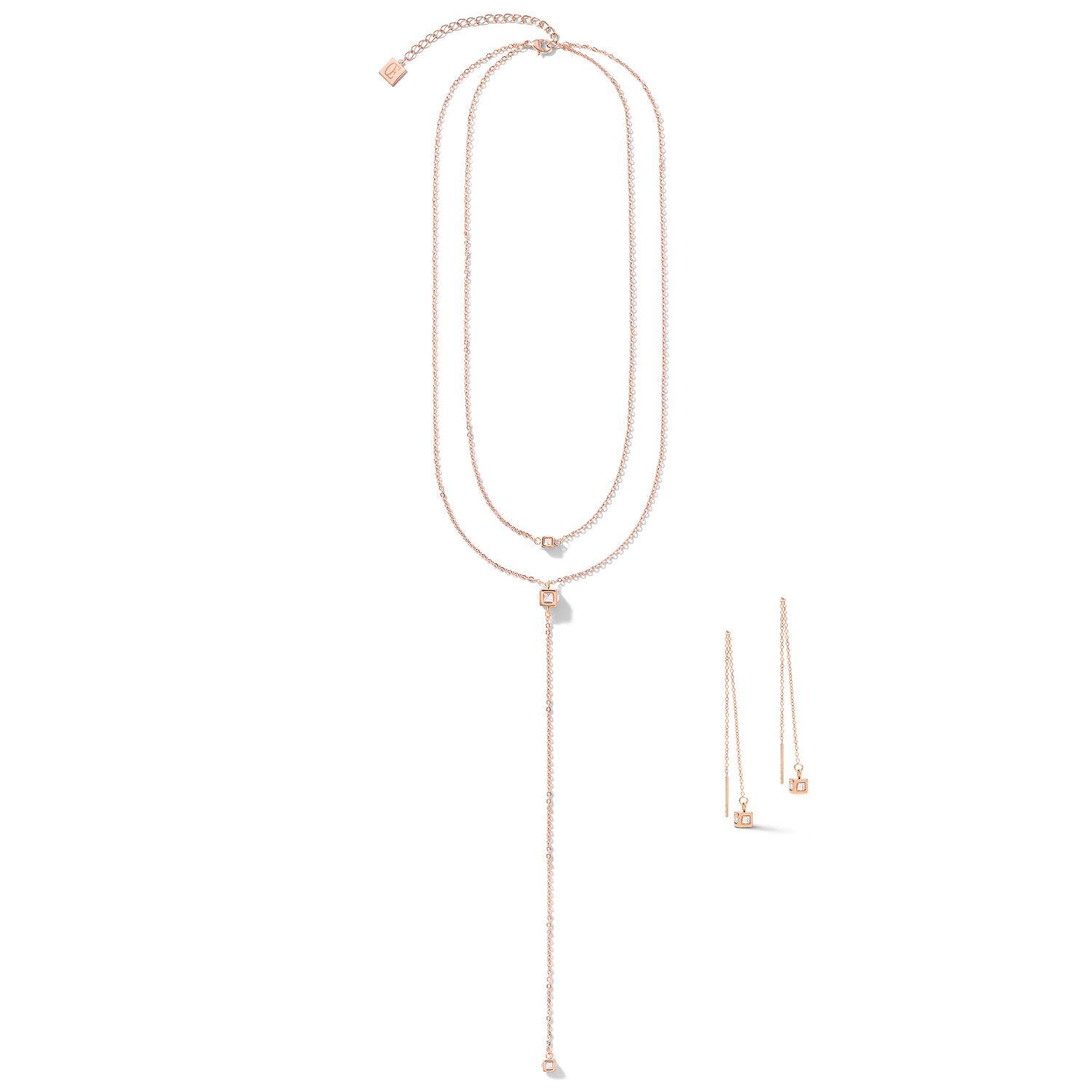 Collier Y long Minimalist Chain acier or rose cristal