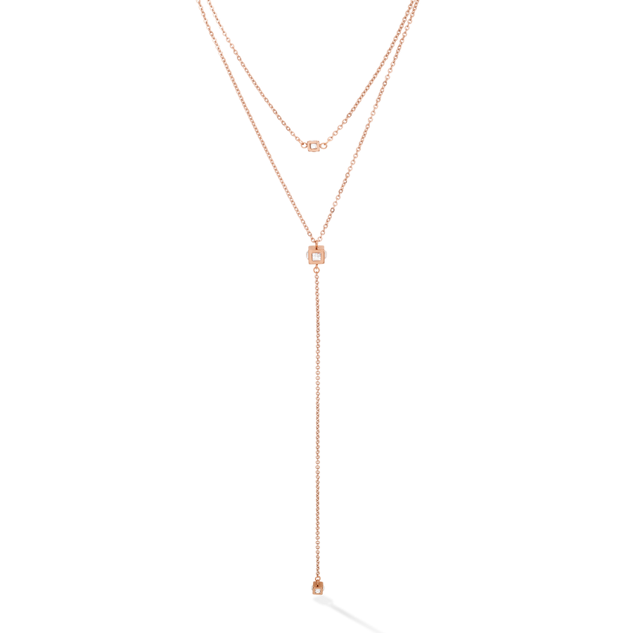 Collier Y long Minimalist Chain acier or rose cristal