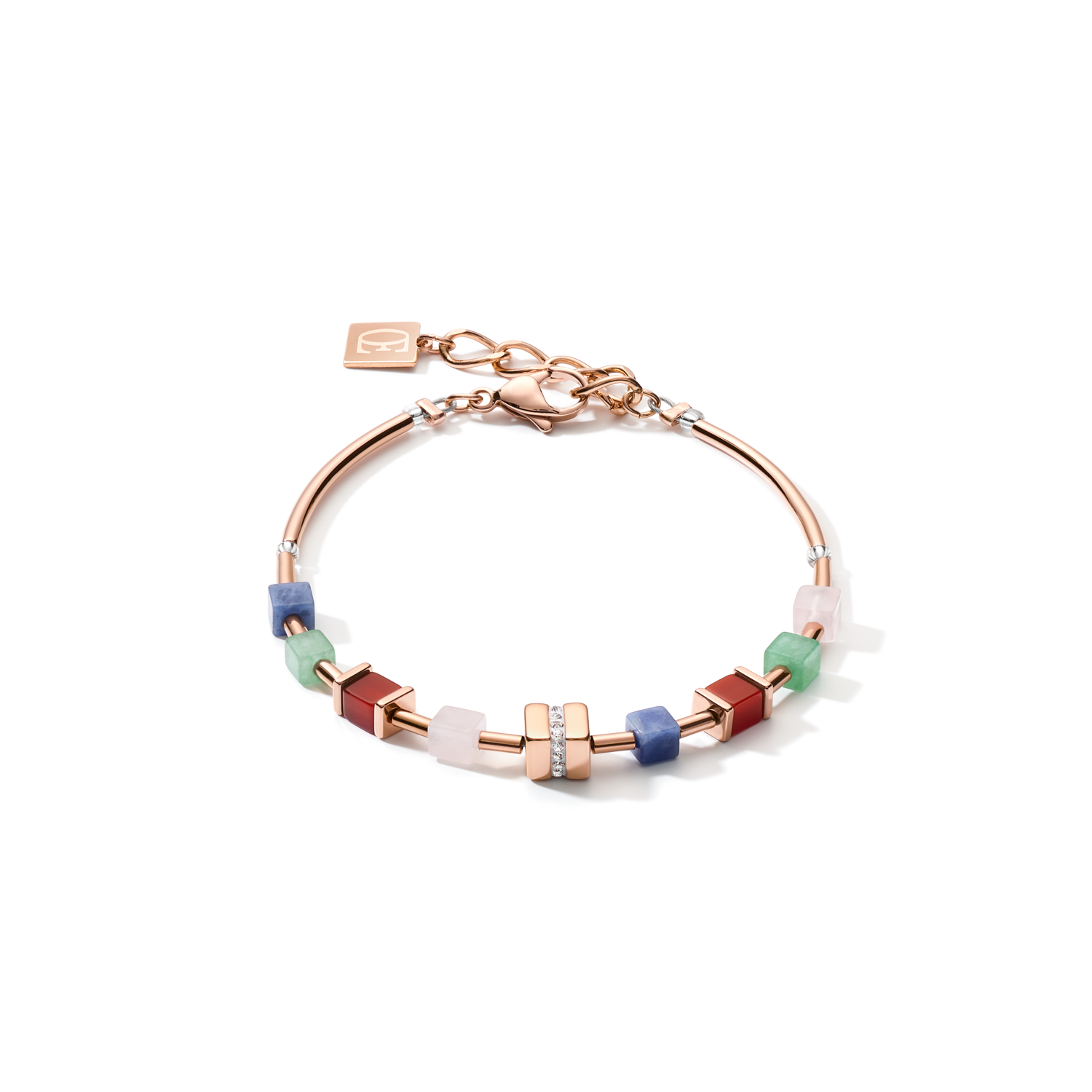 Bracelet GeoCUBE® big cube pavé de cristaux, pierres précieuses & acier or rose  multicolor gemstone