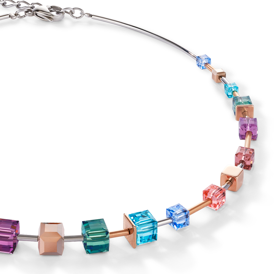 Collier GeoCUBE® multicolore & acier or rose