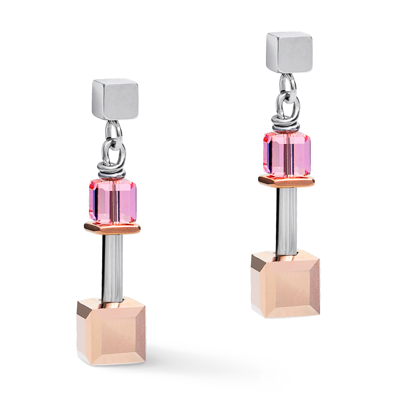 Boucles d'oreille GeoCUBE® Cristaux  & acier or rose-argent multicolore Art Nouveau