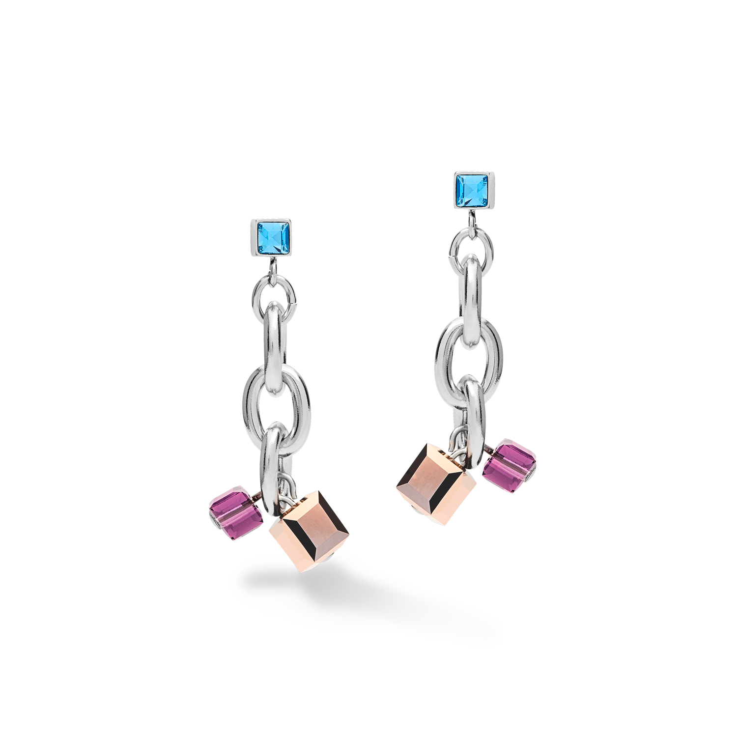 Boucles d'oreille casual & chunky chain acier & Cristaux  argent-multicolore Art Nouveau