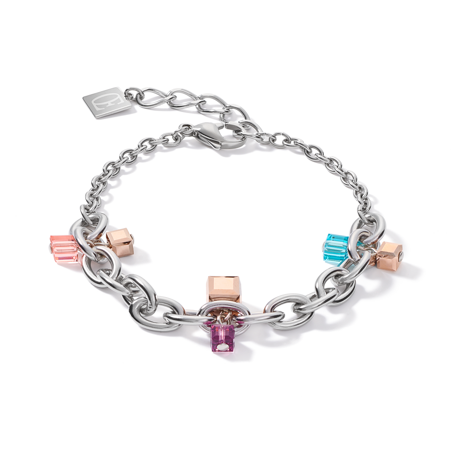 Bracelet casual & chunky chain stainless steel & Swarovski® Crystals silver-multicolour Art Nouveau