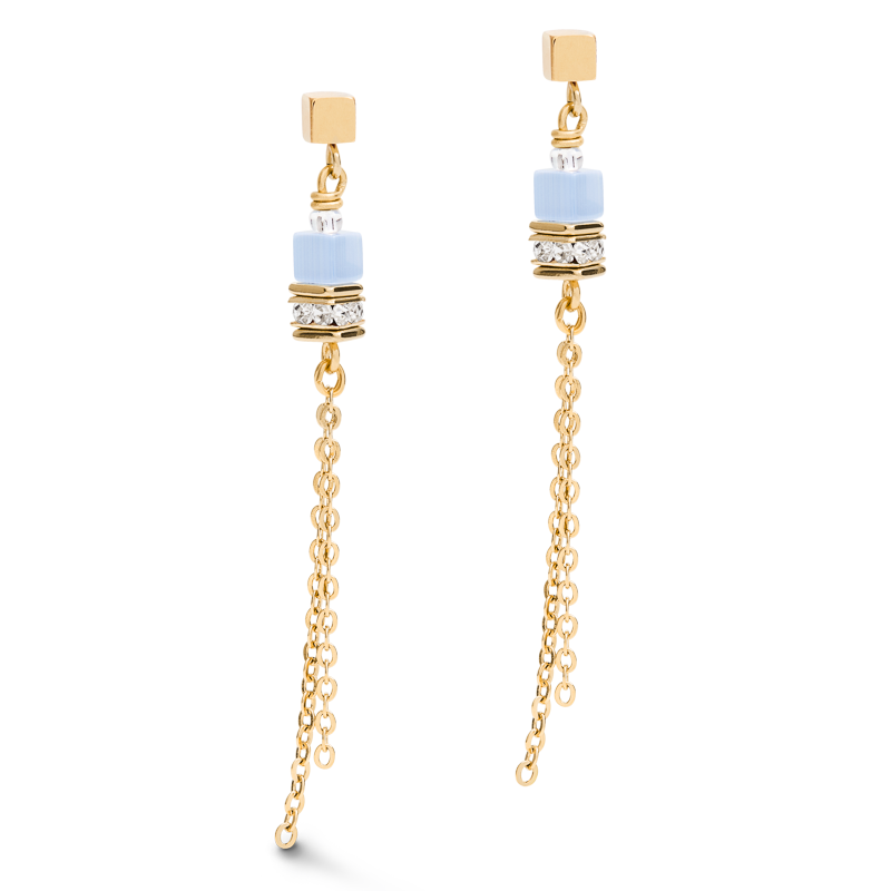 Boucles d'oreille GeoCUBE® double chain long acier or-bleu