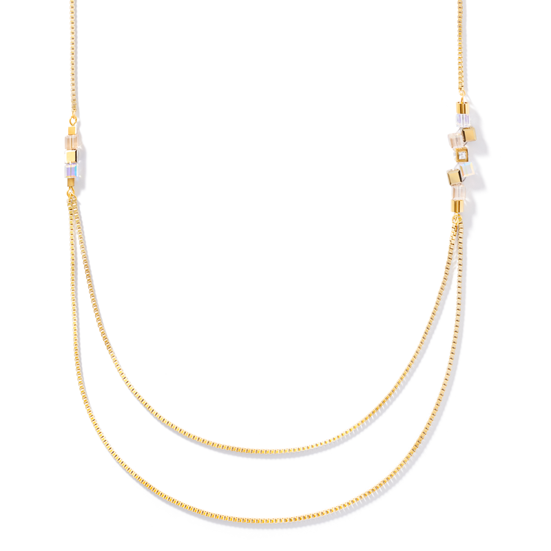 Collier GeoCUBE® cluster double chain long acier or