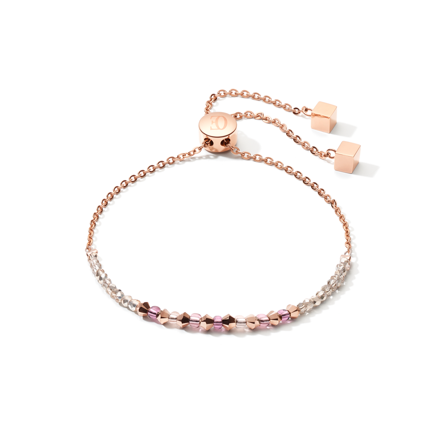 Bracelet 2-layers de cristaux fins et d'acier inoxydable or rose lilas