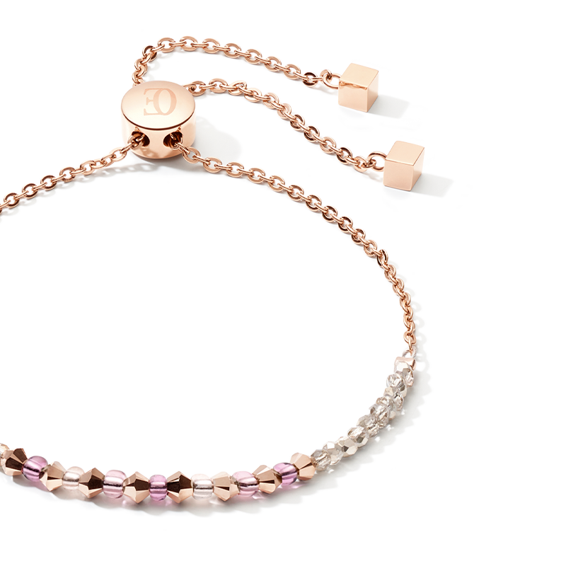 Bracelet 2-layers de cristaux fins et d'acier inoxydable or rose lilas