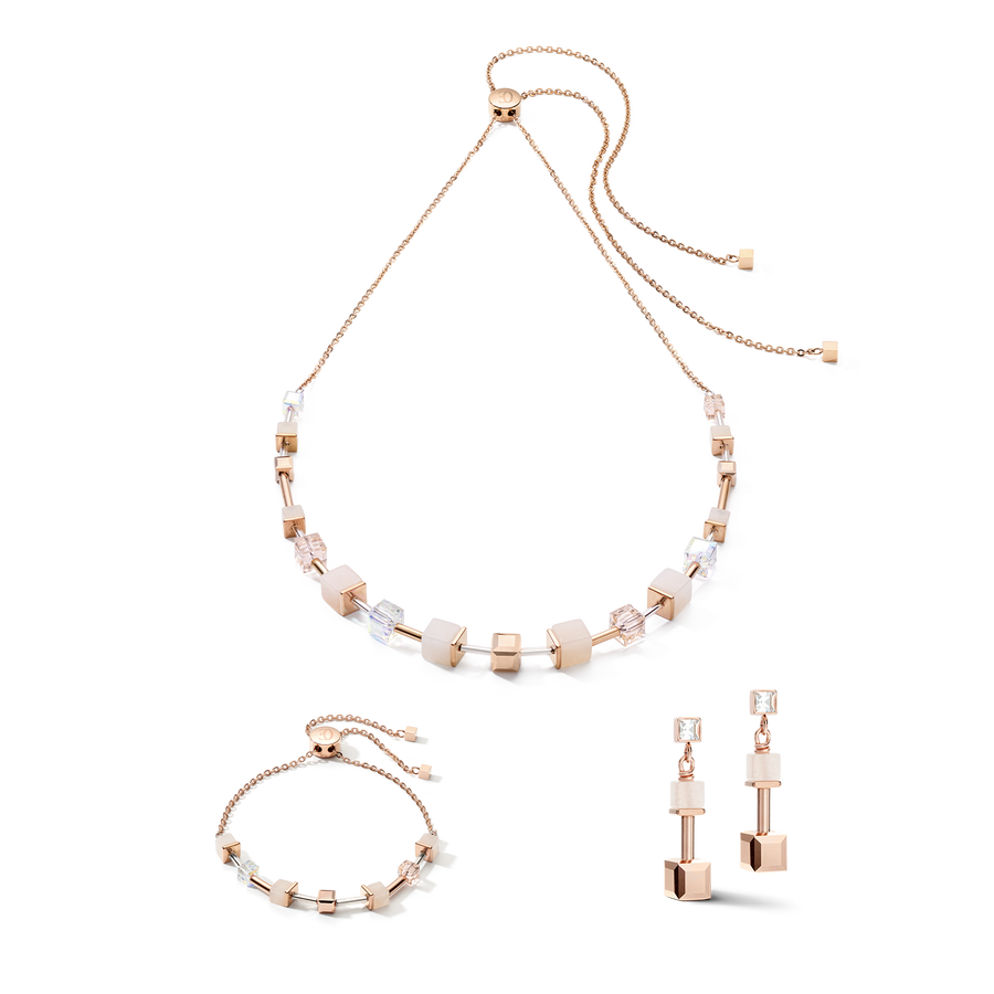 Collier GeoCUBE® aventurine rose chaîne délicate or rose pêche