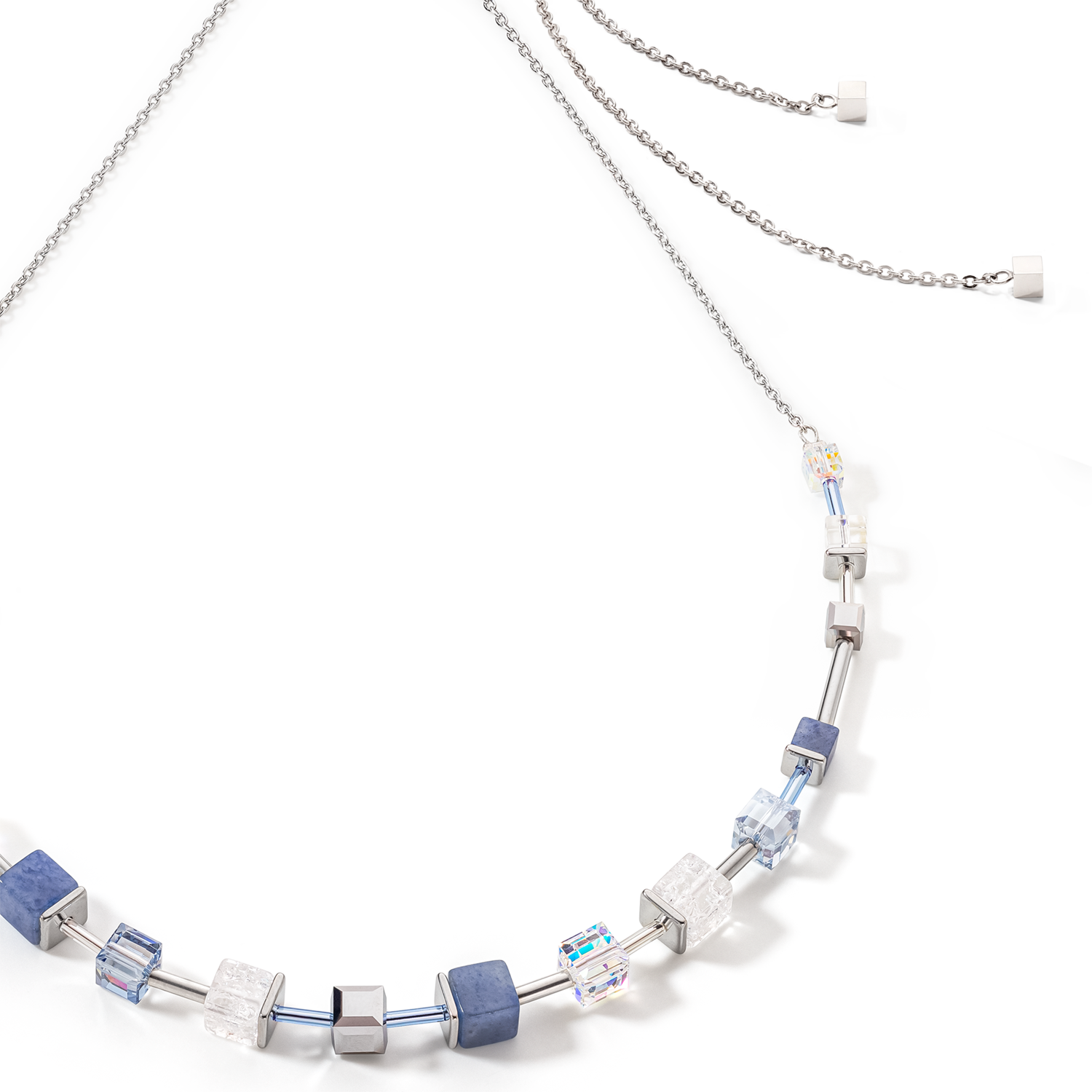 Collier GeoCUBE® Precious & Slider Closure argent bleu