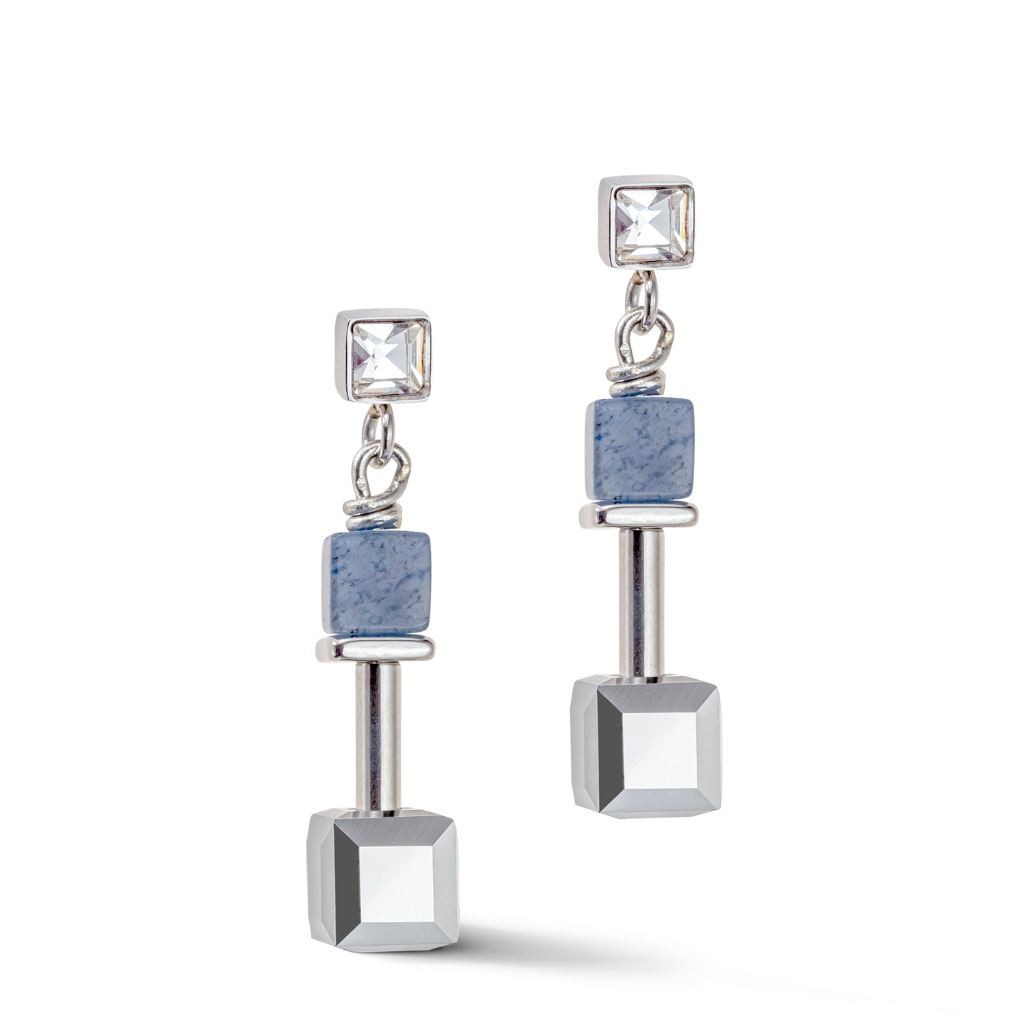 Boucles d'oreille GeoCUBE® Precious & Slider Closure argent bleu