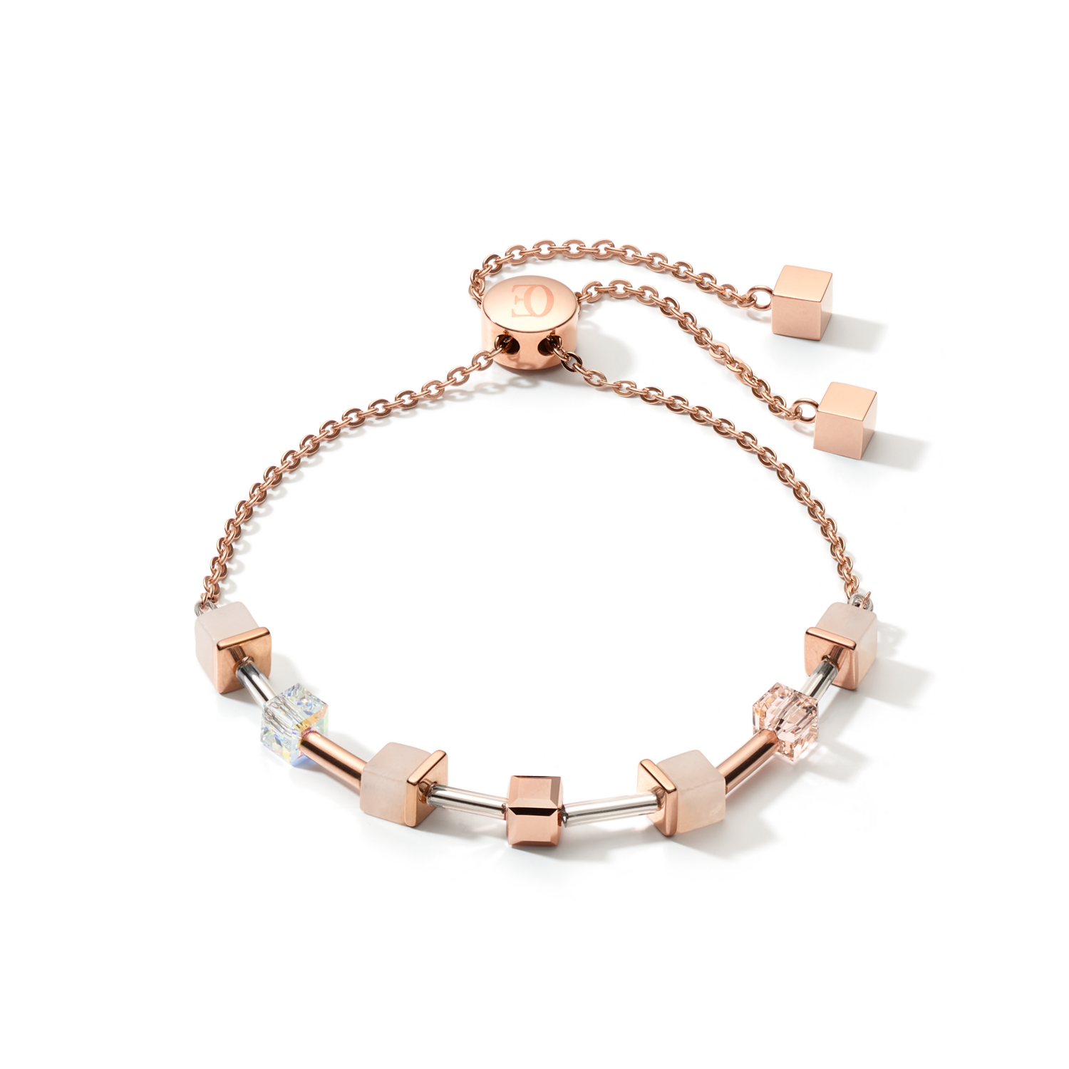 Bracelet GeoCUBE® aventurine rose chaîne délicate or rose pêche