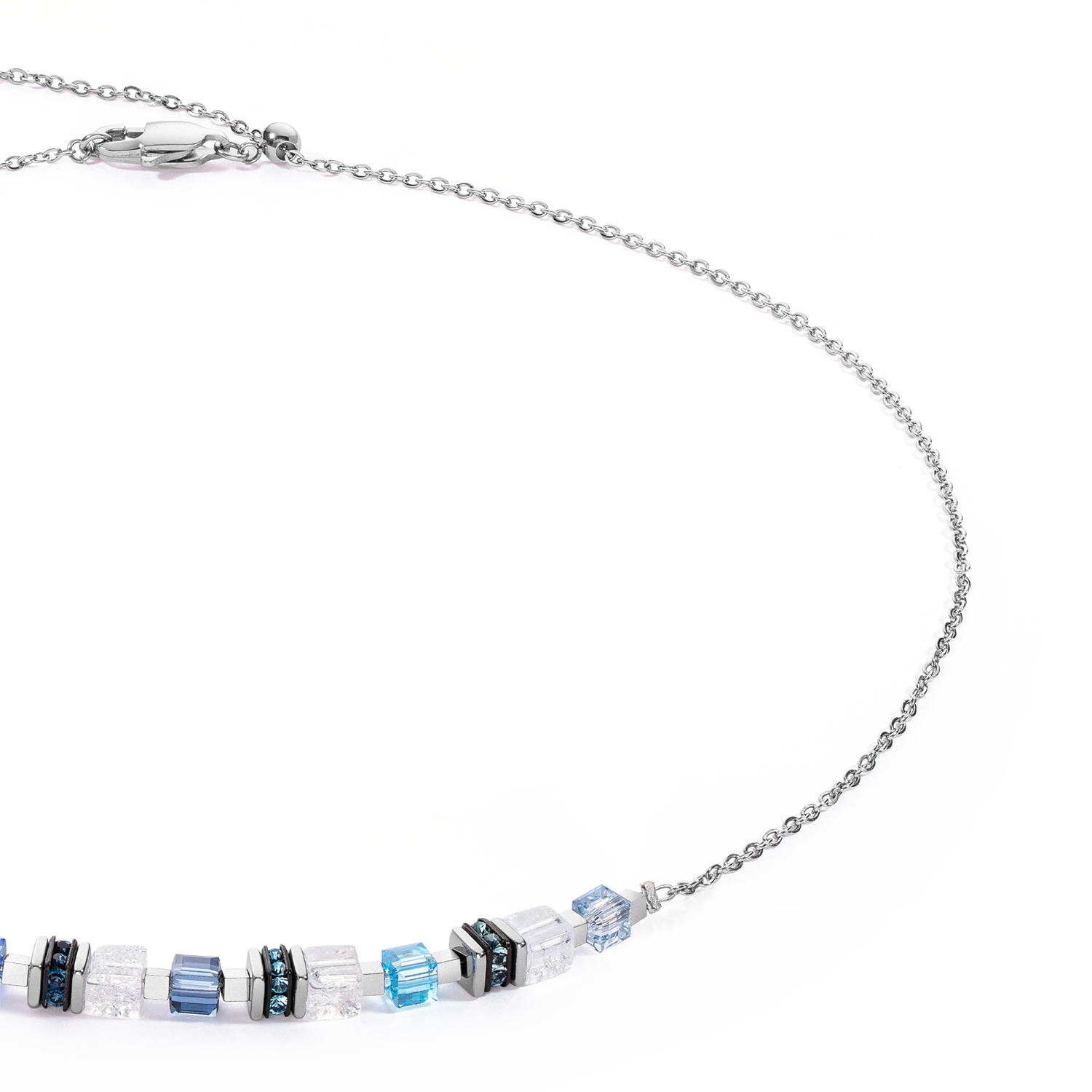 Collier Mini Cubes & Chain argent-bleu