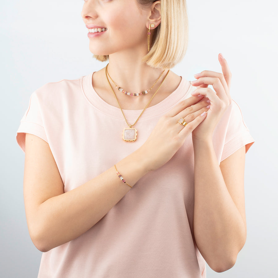 Collier Mini Cubes & Chain or-rose