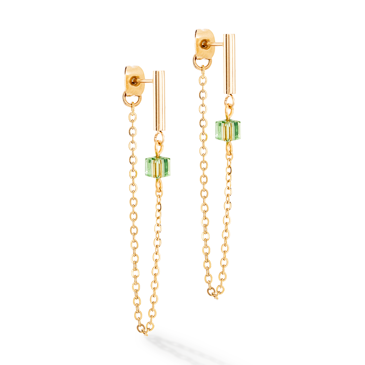 Boucles d'oreilles Mini Cubes & Chain or-vert