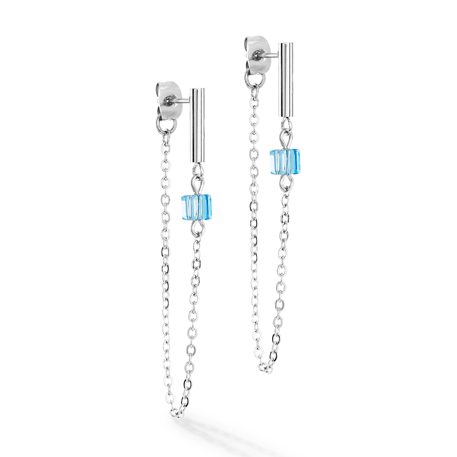 Boucles d'oreilles Mini Cubes & Chain argent-bleu